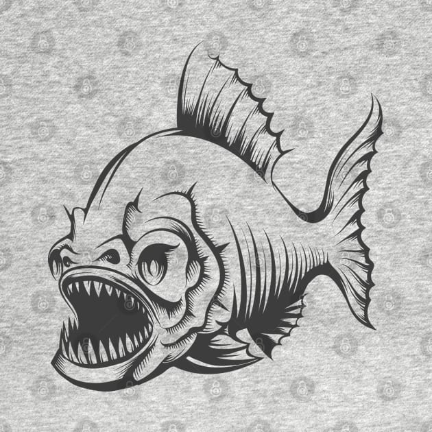 Piranha Fish in Engraving style isolated on white. by devaleta